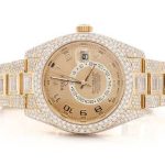 ROLEX WATCH WITH DIAMONDS SKY-DWELLER 42MM YELLOW AUTOMATIC STAINLESS STEEL FULL ICED MOISSANITE 26.00CT
