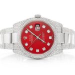 Iced Out Rolex Datejust 36MM SILVER RED DIAL AUTOMATIC MOISSANITE WATCH 14.00CT