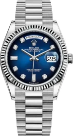 Rolex Day-Date White Gold Blue Ombre Diamond Dial Women's Watch M128239-0023