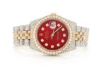 DIAMOND ROLEX WATCH DATEJUST 36MM TWO TONE RED DIAL FULL ICED VVS MOISSANITE 17.20CT