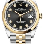 Rolex Datejust 36 Steel & Yellow Gold Black Diamond Dial Women's Watch M126203-0021
