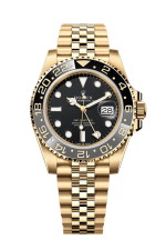 Rolex GMT Master ll Yellow Gold Black Dial Jubilee Bracelet Men's Watch 40mm M126718GRNR-0001