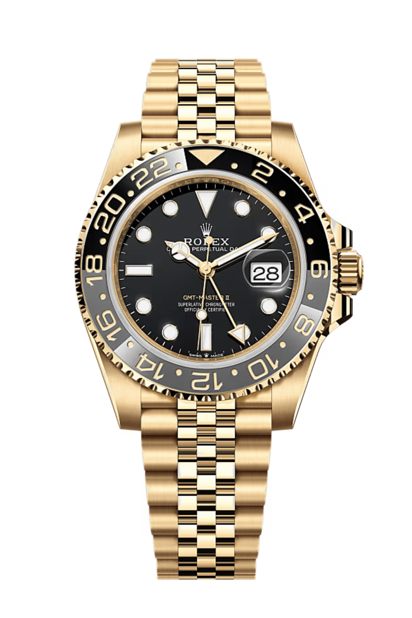 b024432b3958efd0cb396863024d13d2-scaled-1.png Rolex GMT Master ll Yellow Gold Black Dial Jubilee Bracelet Men's Watch 40mm M126718GRNR-0001 - Image 1