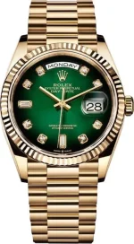 Rolex Day-Date Yellow Gold Green Diamond Dial Women's Watch M128238-0069