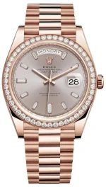 Rolex Day-Date 40 18k Everose Gold Sundust Diamond Dial Diamond Bezel Men's Watch M228345RBR-0007